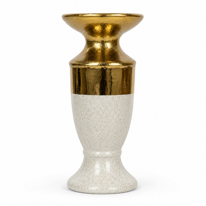 Candelabro Ceramica - 25 cm - Dorado y Blanco
