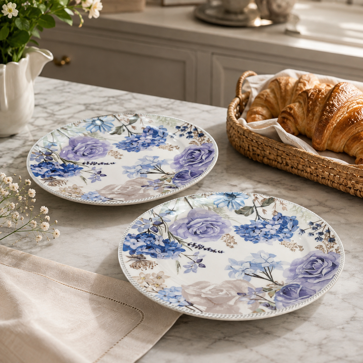 Set de 2 Platos de Pan con Diseño Floral - 19 cm
