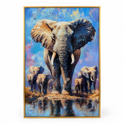 Cuadro Elefante Majestuoso con Manada - 90,5 cm