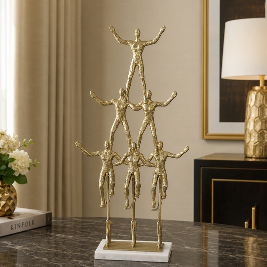 Figura Decorativa Hombres Acróbatas - Color Dorado - Metal - 48,5