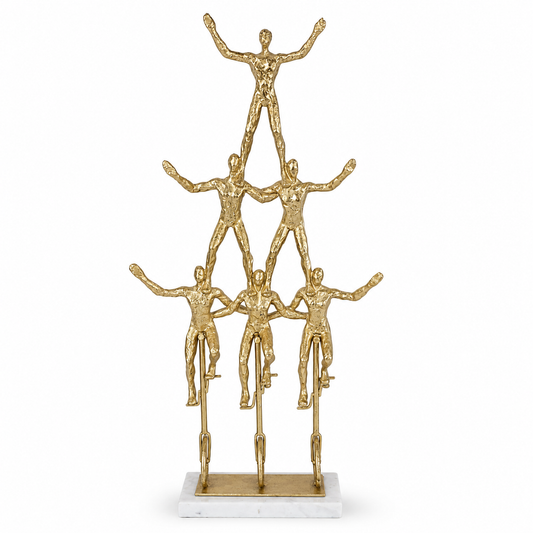 Figura Decorativa Hombres Acróbatas - Color Dorado - Metal - 48,5