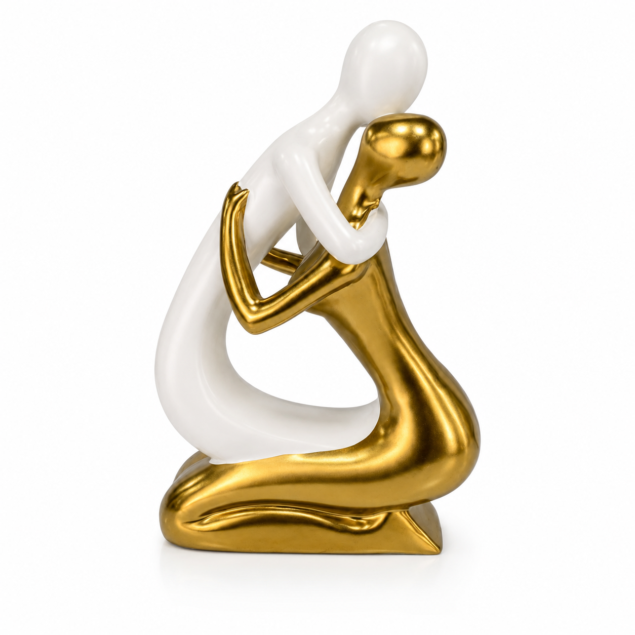 Figura Decorativa - Pareja Abstracta - Cerámica Blanco y Dorado – 34 cm