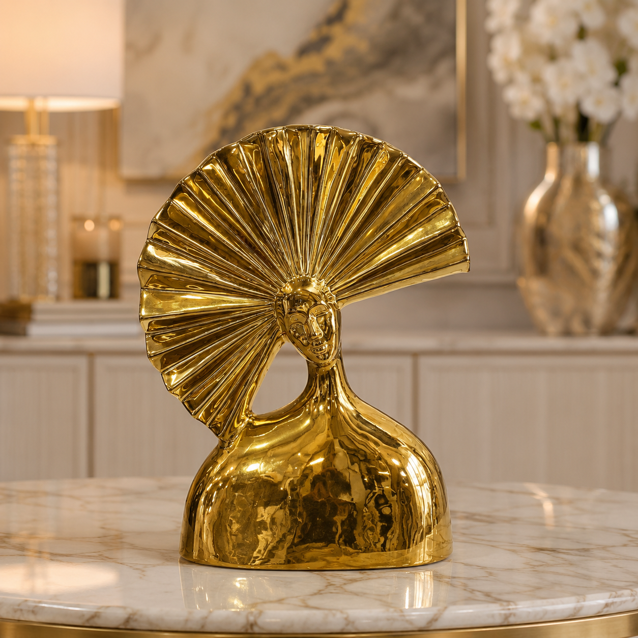 Figura Decorativa - Busto de Dama - Dorada - Cerámica – 33 cm