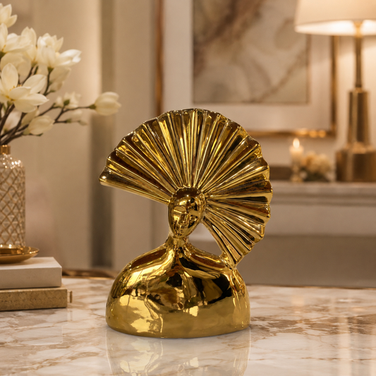 Figura Decorativa - Busto de Dama - Dorada - Cerámica – 27 cm