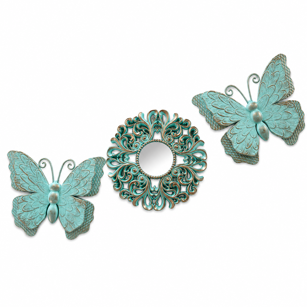 Set Decorativo Mariposas - Marco Floral y Espejo – 3 Piezas - Plástico