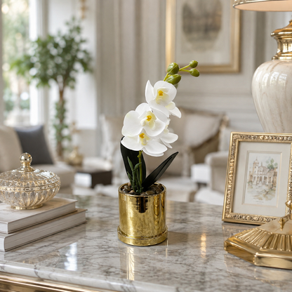 Arreglo Artificial de Orquídeas Blancas en Maceta - 29 cm