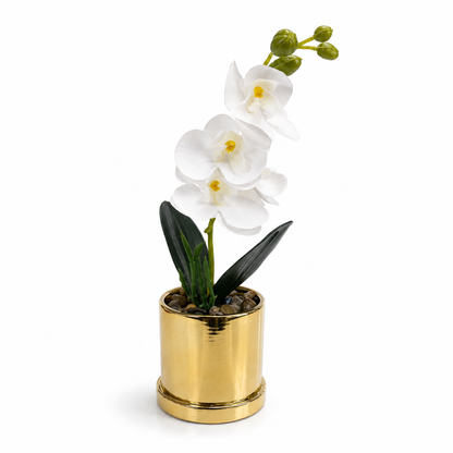 Arreglo Artificial de Orquídeas Blancas en Maceta - 29 cm