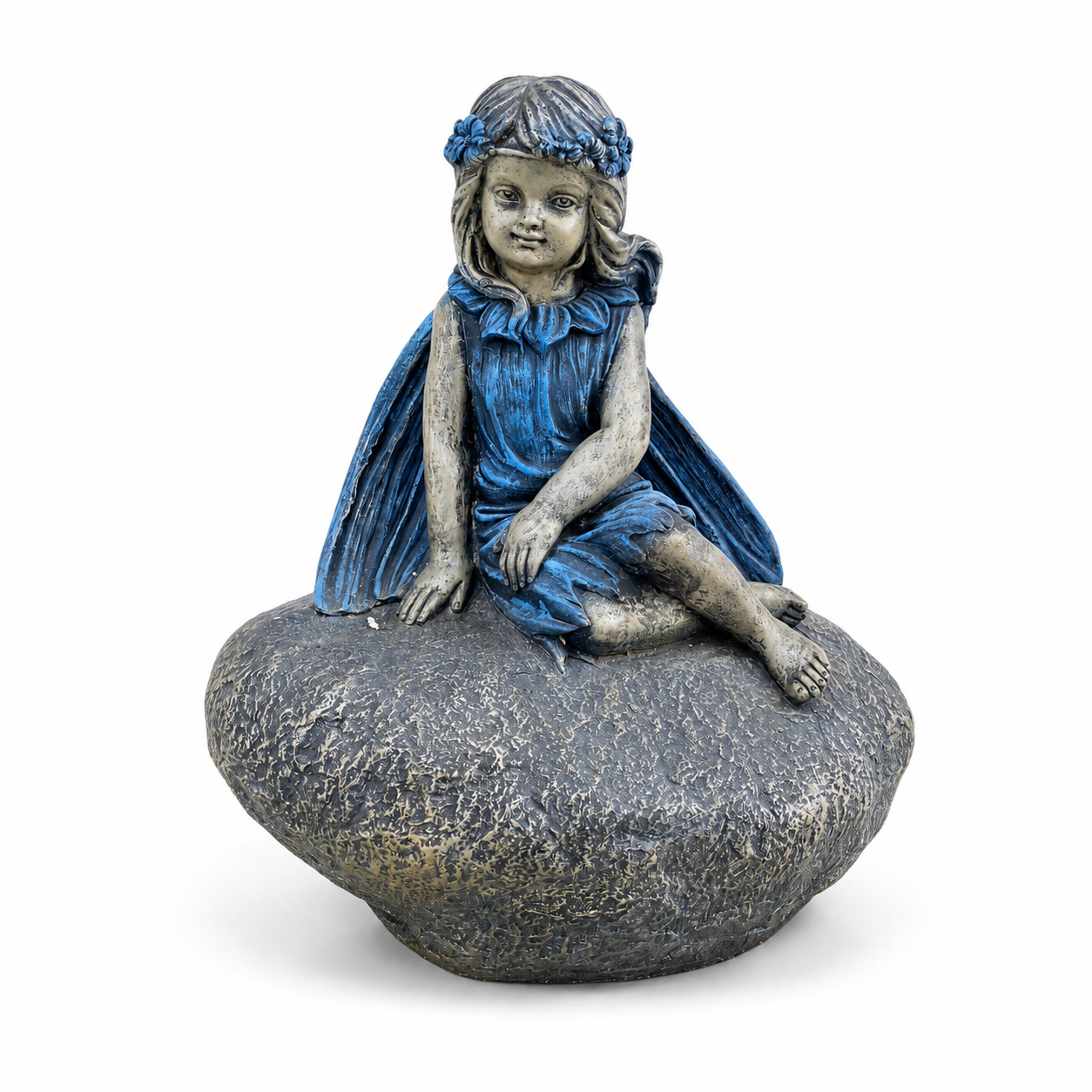 Figura Hada Sentada Sobre Piedra - 55 cm