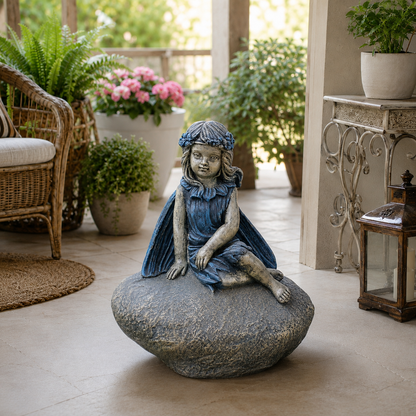 Figura Hada Sentada Sobre Piedra - 55 cm