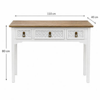 Arrimo Blanco 3 Cajones - Madera - Estilo Rústico - 110X40X80 cm