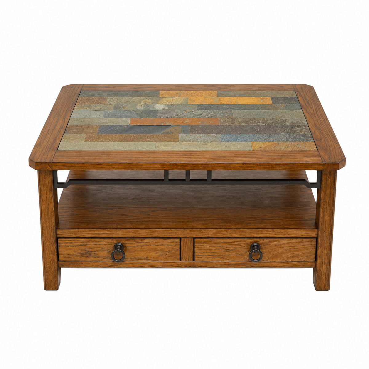 Mesa de Centro Rustic OAK - Rectangular - Madera y Pizarra - 91,5x56x46,5 cm