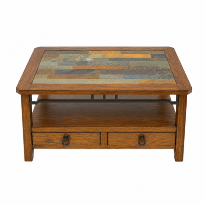 Mesa de Centro Rustic OAK - Rectangular - Madera y Pizarra - 91,5x56x46,5 cm