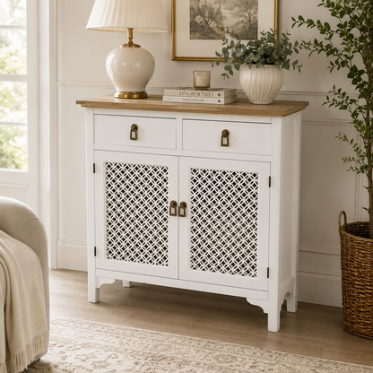 Mueble Gabinete-Buffet Blanco - Madera - Estilo Rústico - 90x40x90 cm