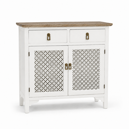 Mueble Gabinete-Buffet Blanco - Madera - Estilo Rústico - 90x40x90 cm