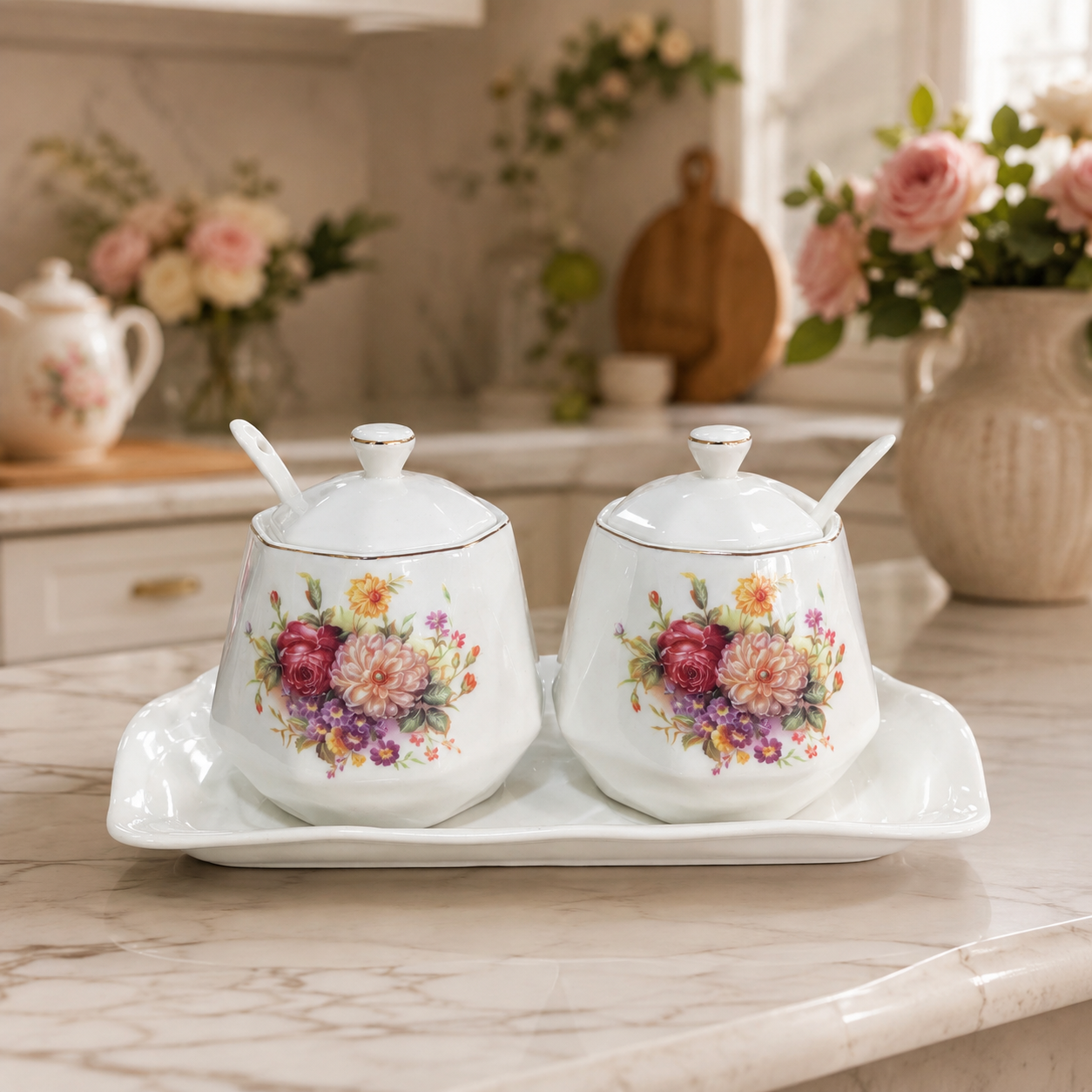 Set Café Azúcar Elegant - Diseño Flores - Porcelana