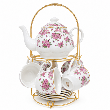Juego de Té Nouvelle con Atril Dorado – 13 Piezas