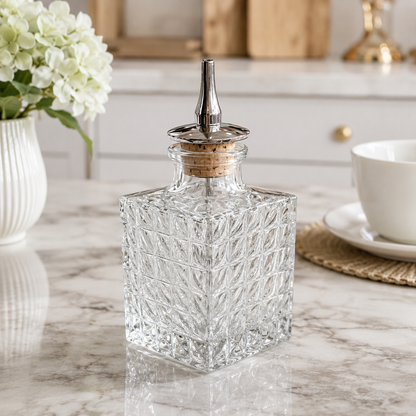 Botella Dispensadora de Vidrio con Tapón de Corcho y Boquilla Metálica – 100 ml