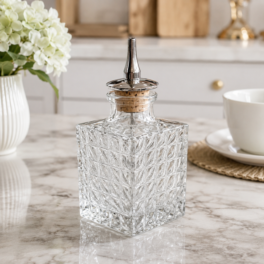 Botella Dispensadora de Vidrio con Tapón de Corcho y Boquilla Metálica – 100 ml