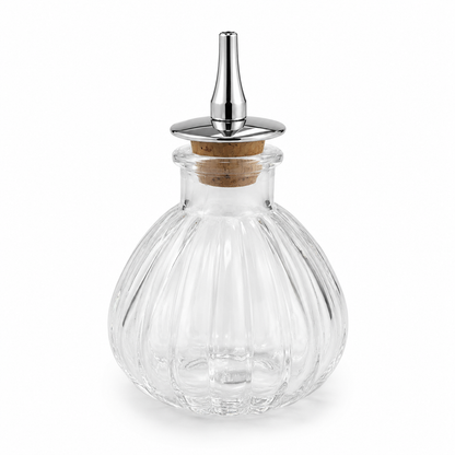 Botella Dispensadora de Vidrio Redonda Acanalada con Tapón de Corcho – 100 ml