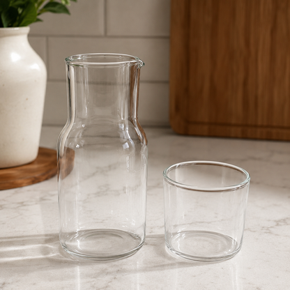 Botella de Vidrio con Vaso Integrado para Agua y Bebidas – 17 cm