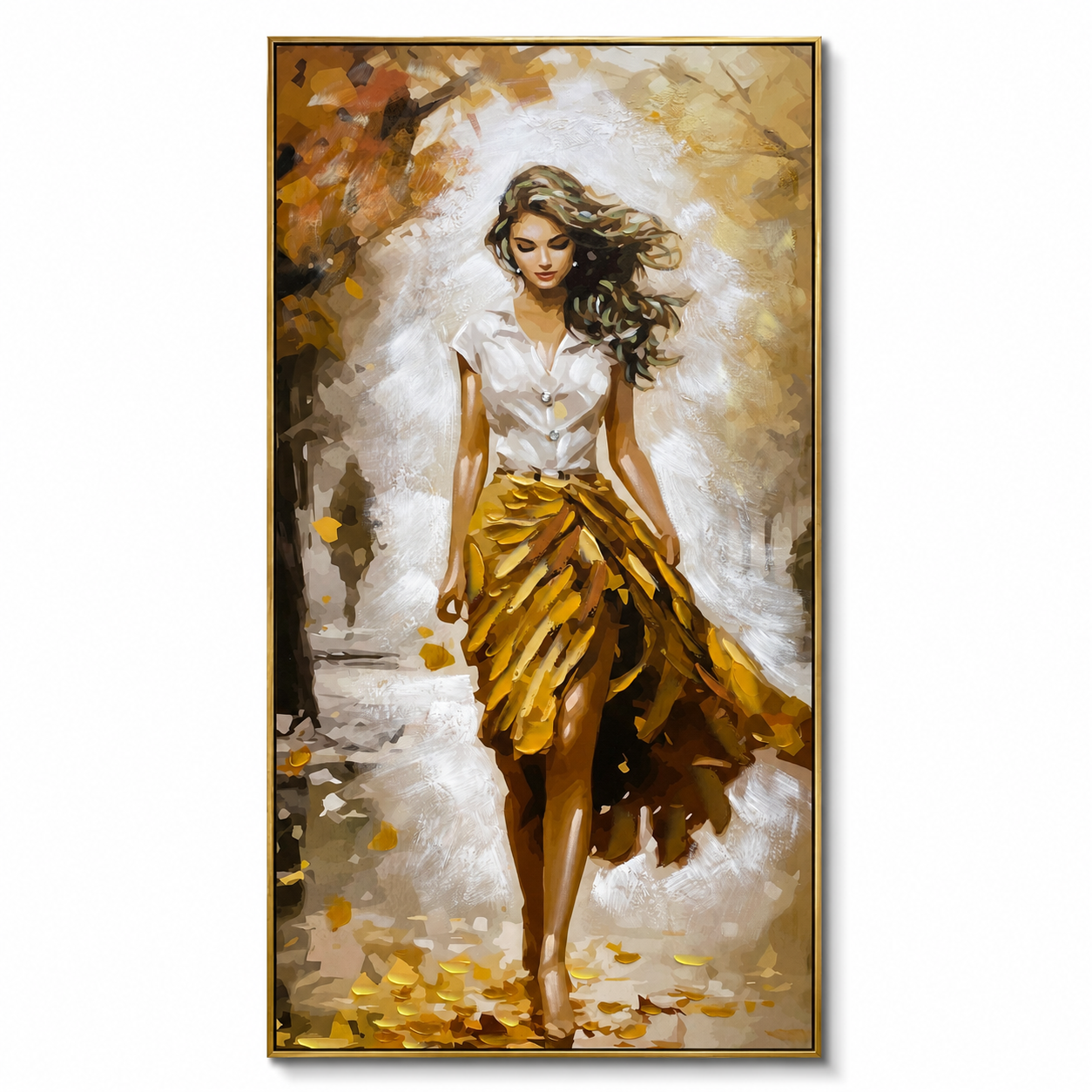 Cuadro Dama Moderno - Marco Dorado - 142 cm