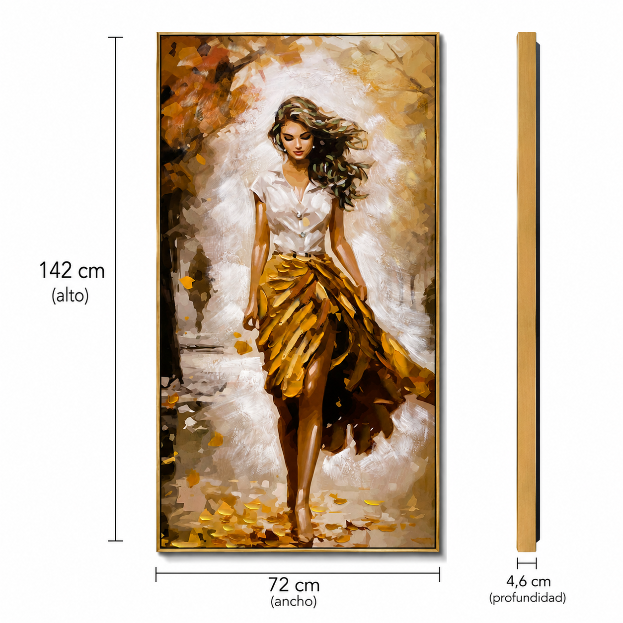 Cuadro Dama Moderno - Marco Dorado - 142 cm