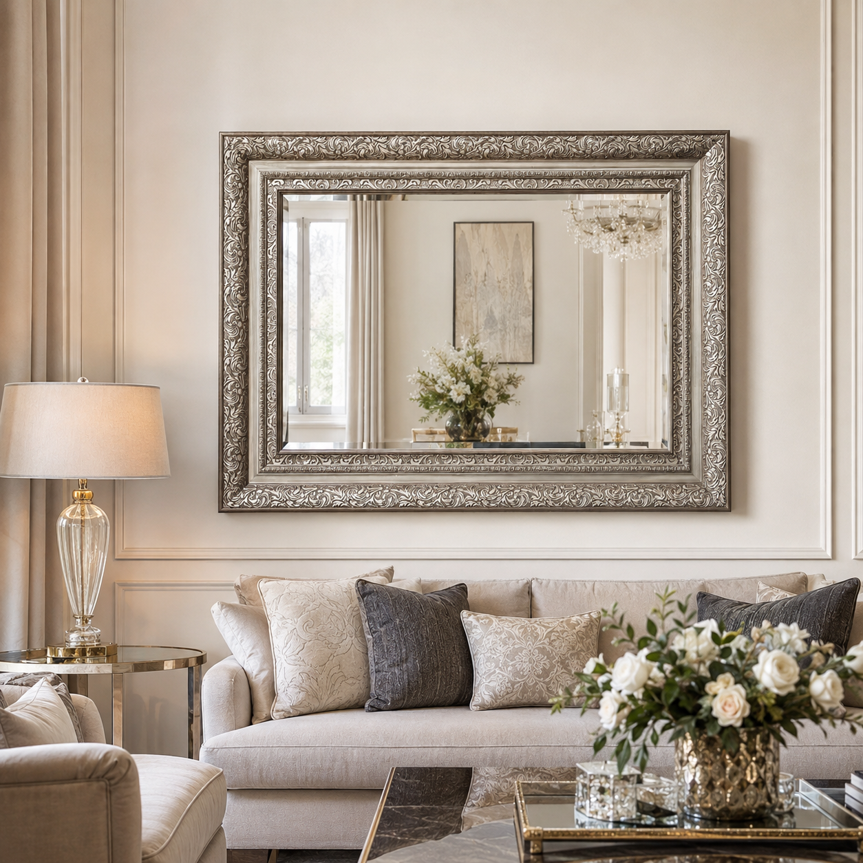 Espejo Biselado Silver – Estilo Vintage Barroco - 86 cm