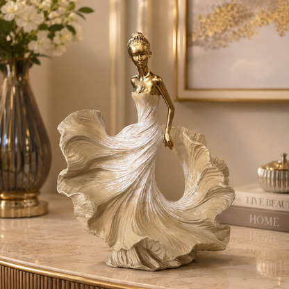 Figura Decorativa de Bailarina con Vestido en Movimiento - Poliresina – 38 cm