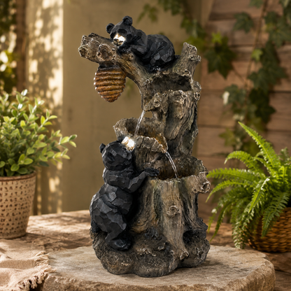 Fuente de Agua Decorativa de Tres Niveles con Osos - Resina - 57 cm
