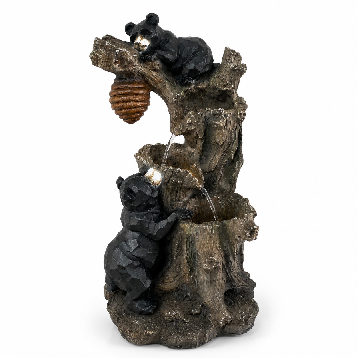 Fuente de Agua Decorativa de Tres Niveles con Osos - Resina - 57 cm