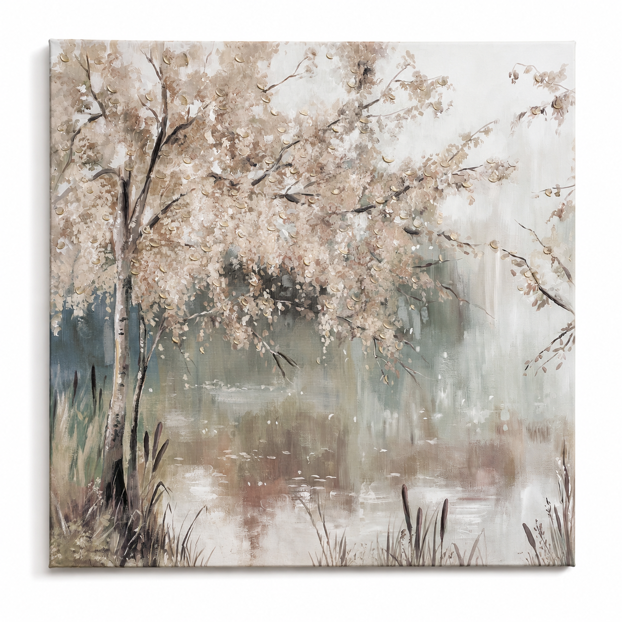Cuadro Paisaje Willow Peace – Sauce Reflejado en Estanque - 101,6 × 101,6 cm