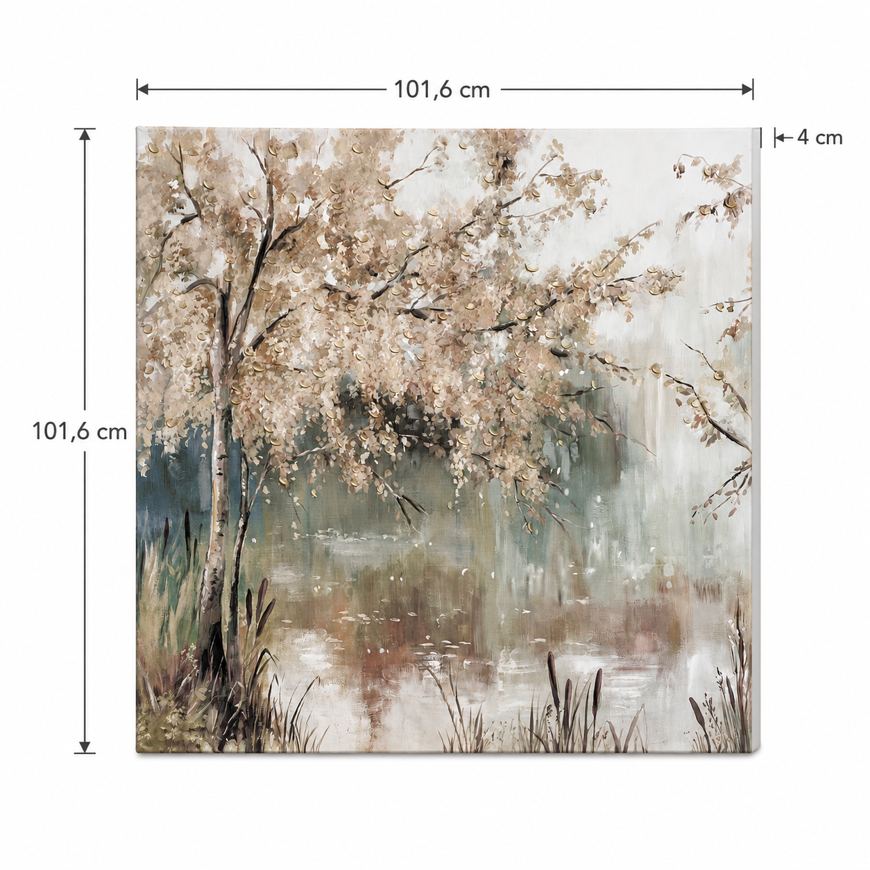 Cuadro Paisaje Willow Peace – Sauce Reflejado en Estanque - 101,6 × 101,6 cm
