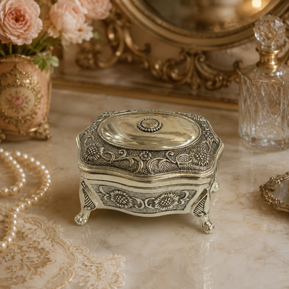 Joyero Octagonal de Plaqué Estilo Vintage - 10 cm