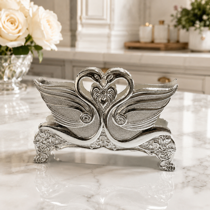Servilletero de Plaqué con Diseño de Cisnes - 13 cm