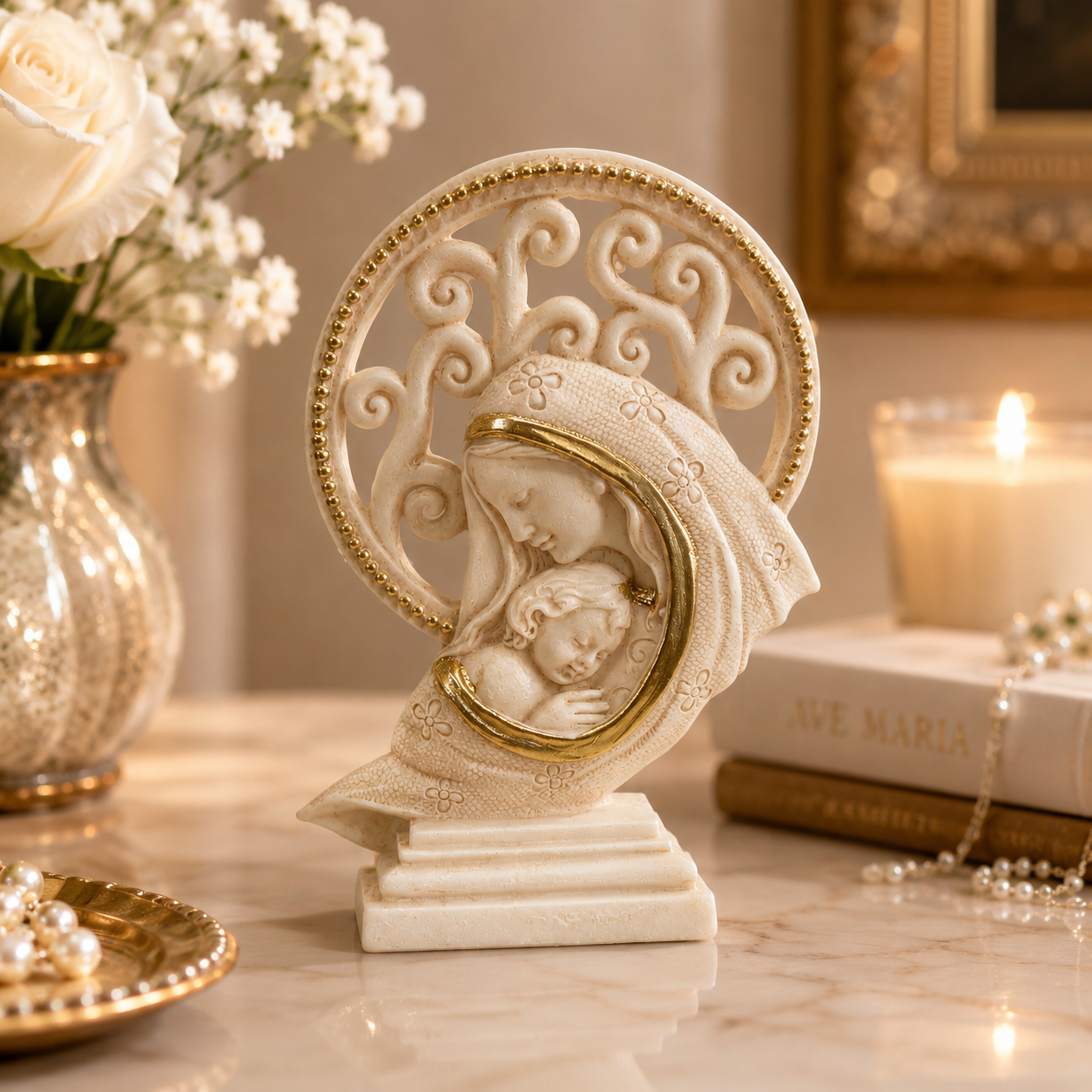 Figura Decorativa Virgen María con el Niño Jesús - 12 cm
