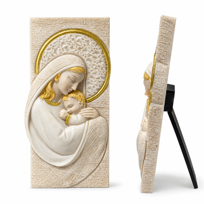 Figura Decorativa María y el Niño Jesús con Soporte - 14,5 cm