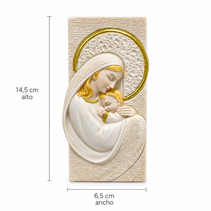 Figura Decorativa María y el Niño Jesús con Soporte - 14,5 cm