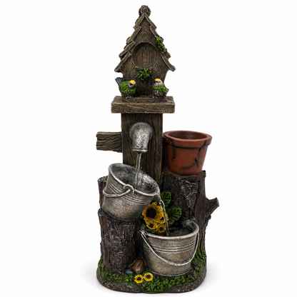 Fuente de Agua Rústica con Baldes y Macetero - 48,5 cm