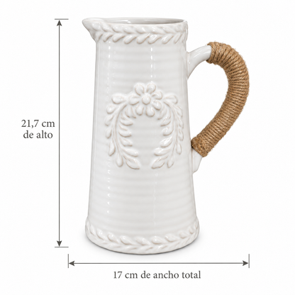 Jarrón Provenzal Pequeño de Cerámica con Asa de Yute - 21,7 cm