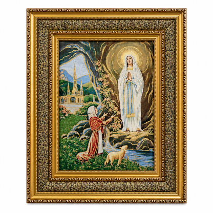 Cuadro Virgen de Lourdes en Tapiz Estilo Gobelino - 53 cm