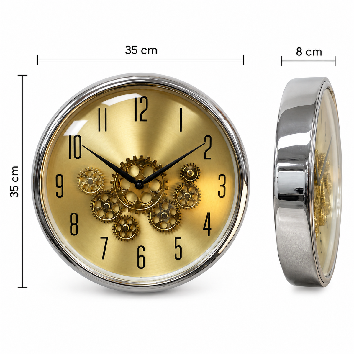 Reloj Engranaje Brillante Dorado y Plateado - 35 cm