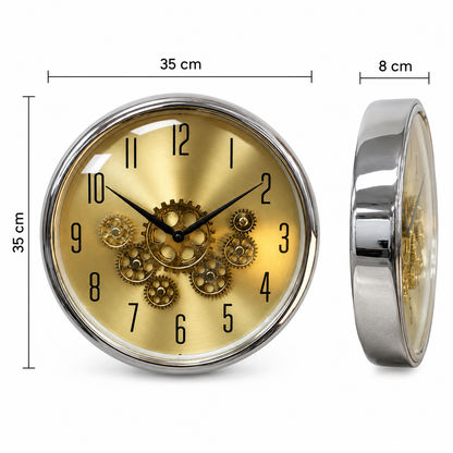 Reloj Engranaje Brillante Dorado y Plateado - 35 cm