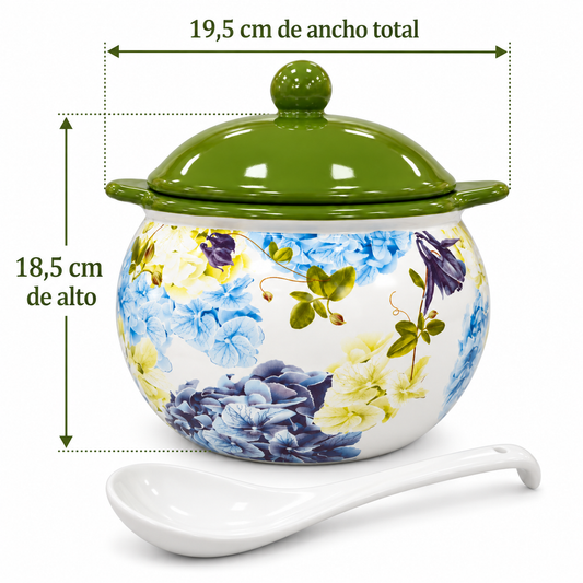 Olla Sopera Floral de Cerámica