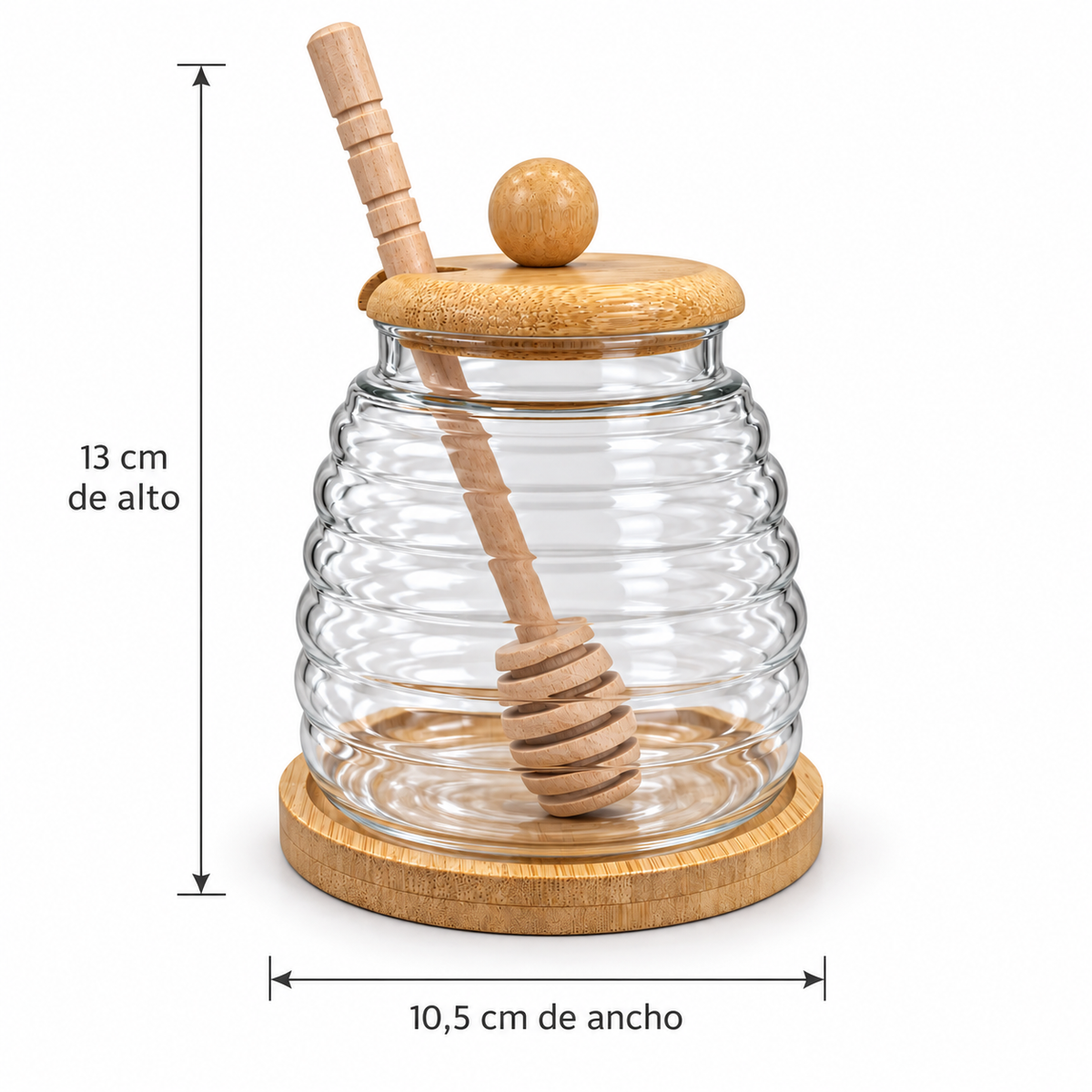 Mielero de Vidrio y Madera con Cuchara