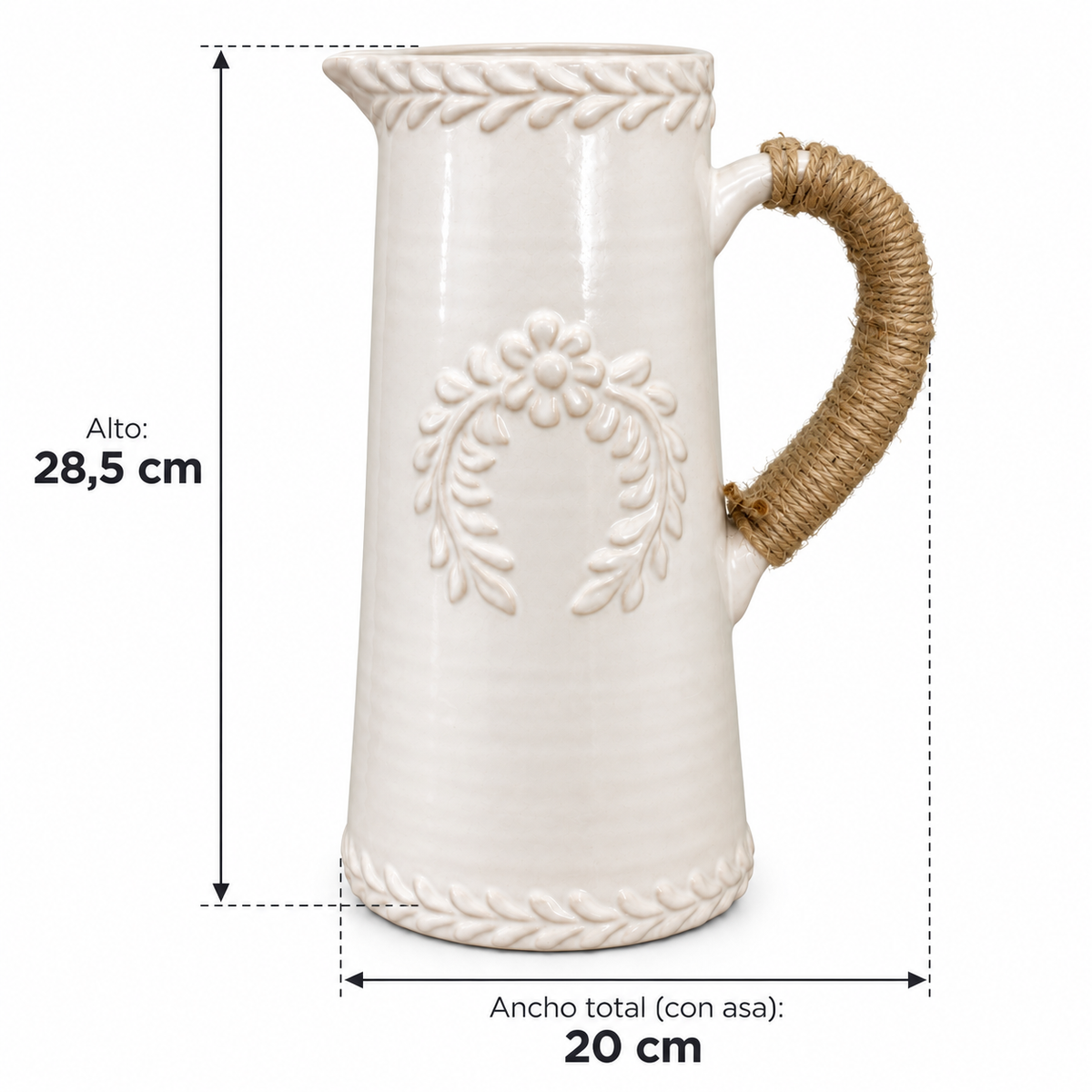 Jarro Provenzal Grande de Cerámica con Asa de Yute - 28,5 cm