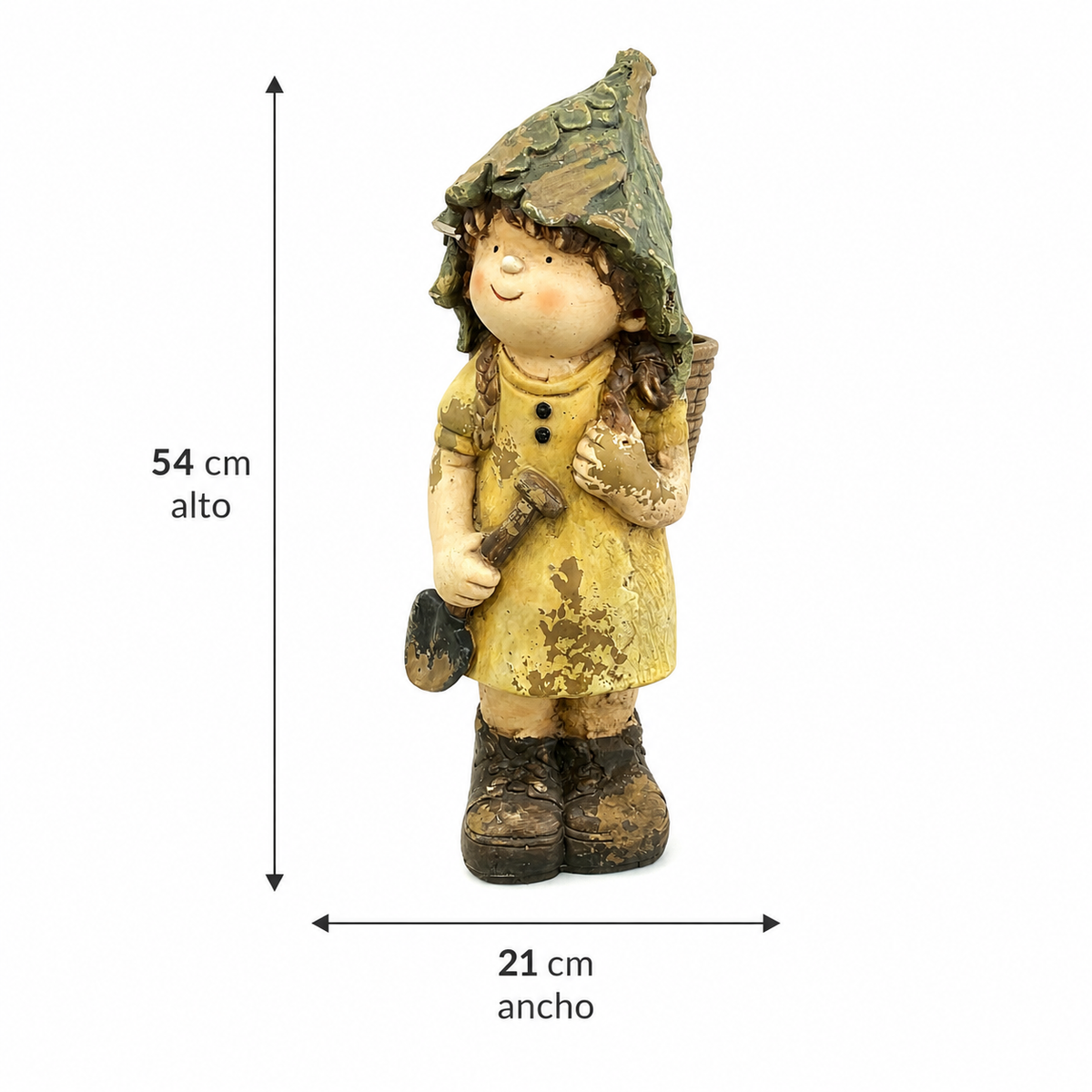 Maceta Decorativa Niña Jardinera con Canasto – Poliresina - 54 cm