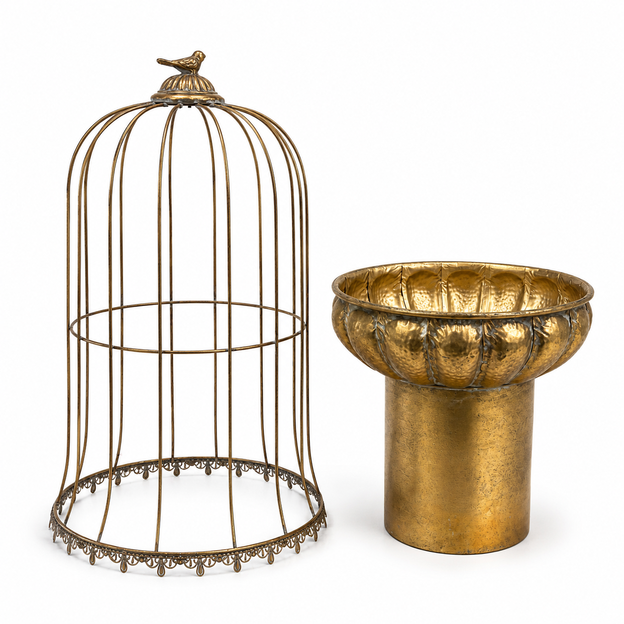 Candelabro Jaula Gold Decorativo con Pajarito – 74 cm