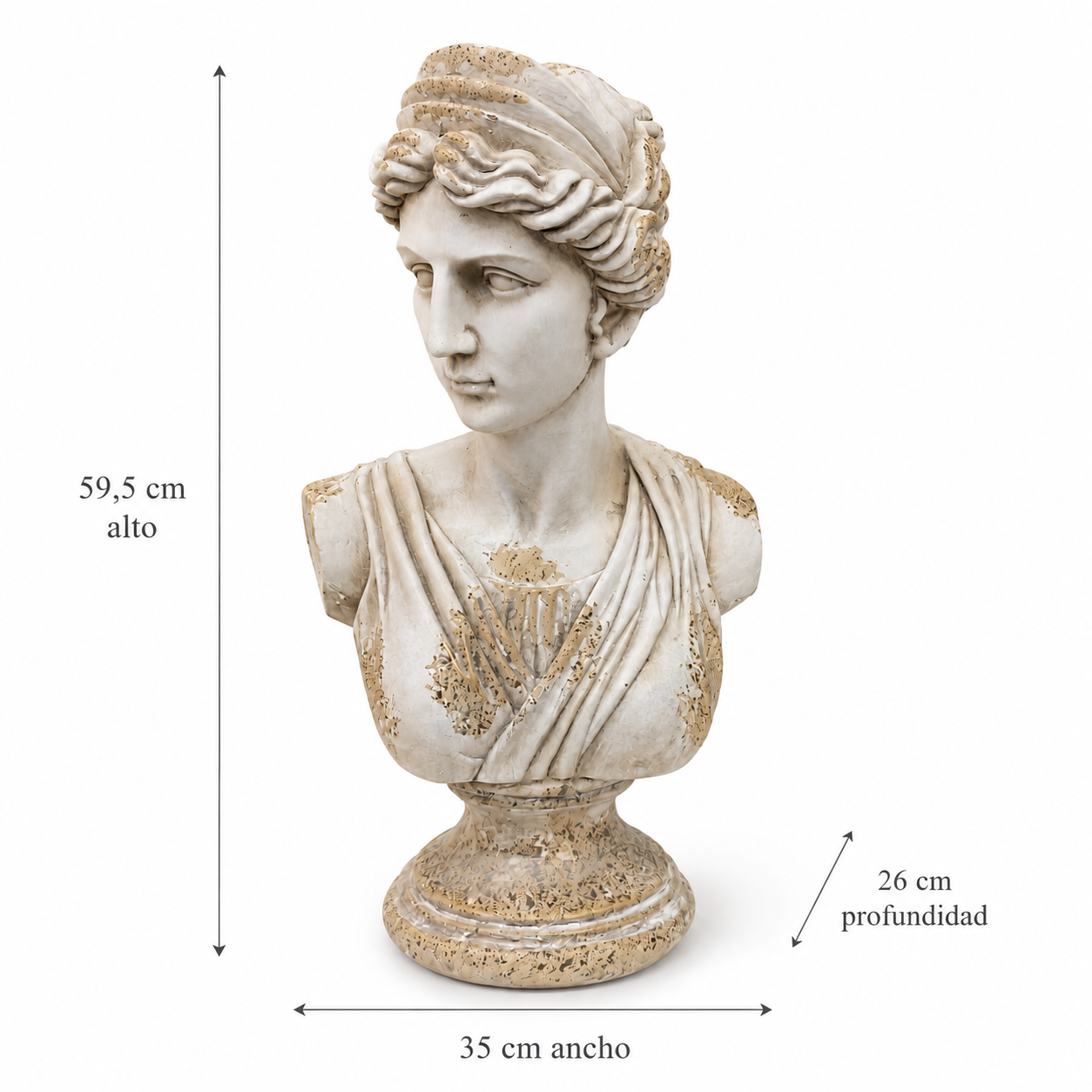 Busto Decorativo Clásico - Acabado Envejecido – Poliresina -  59,5 cm
