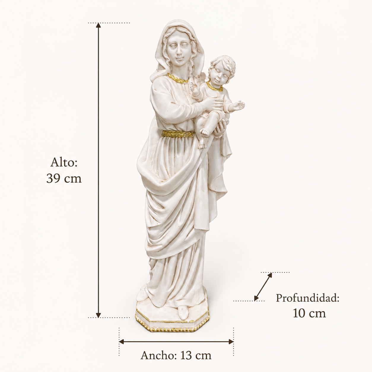 Figura Virgen María con Niño Jesús Marfil y Dorado – 39 cm
