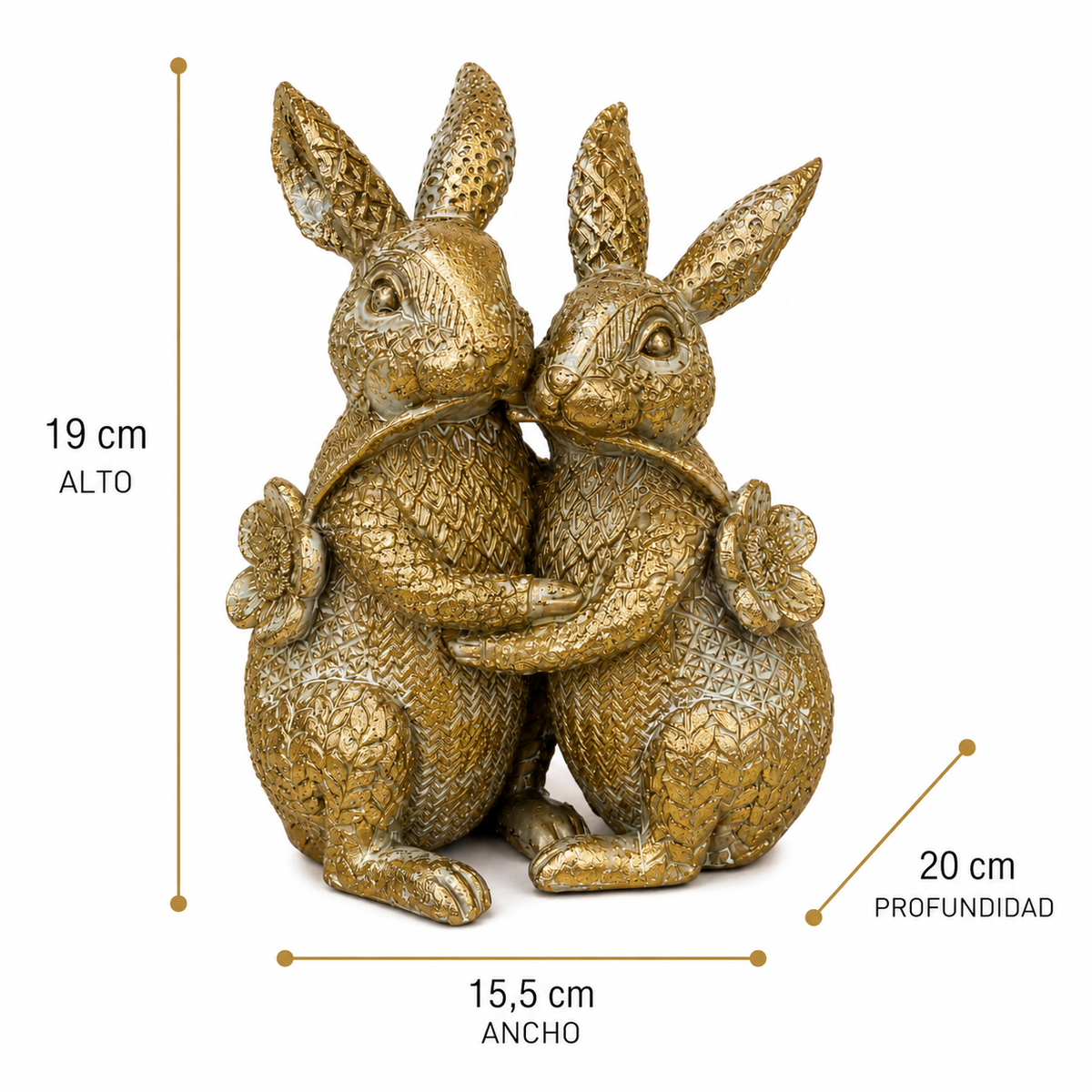 Figura Decorativa Conejos Amorosos Dorados - 19 cm